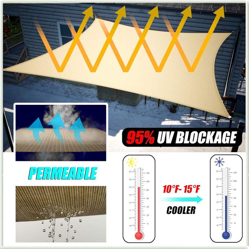 AMGO 10' x 10' x 14' Beige Right Triangle Sun Shade Sail UPF50+ Canopy Awning AGSLT, 95% UV Blockage, Water & Air Permeable, 200GSM Heavy Duty Commercial and Residential (We Make Custom Sizes) - Image 4